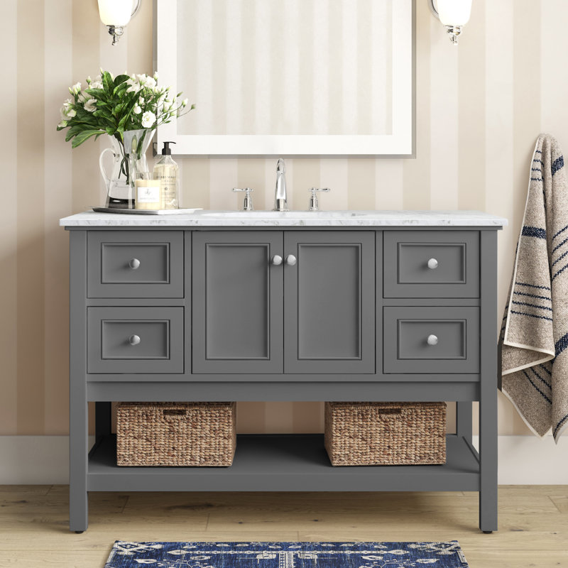 Joss & Main Sara 48'' Freestanding Single Bathroom Vanity with Marble